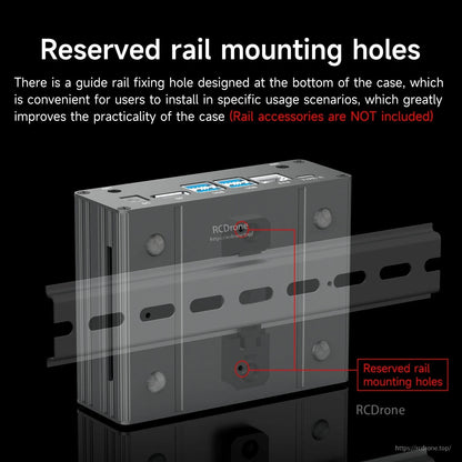 Bottom view showing reserved rail mounting holes for guide rail installation