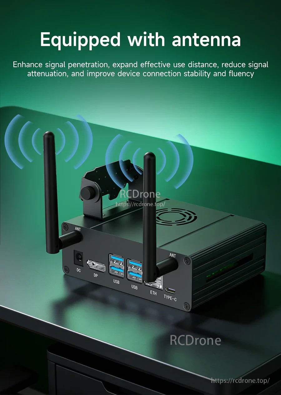 Case equipped with two external antennas connected to ANT ports for more stable wireless signal performance