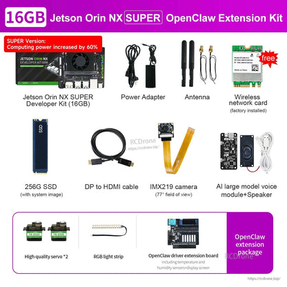Yahboom Jetson Orin NX SUPER 16GB developer kit bundle with power adapter, antennas, SSD, IMX219 camera and cables