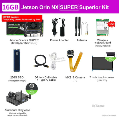 Yahboom Jetson Orin NX SUPER developer kit bundle with board, 256GB SSD, IMX219 camera, 7-inch touchscreen and accessories