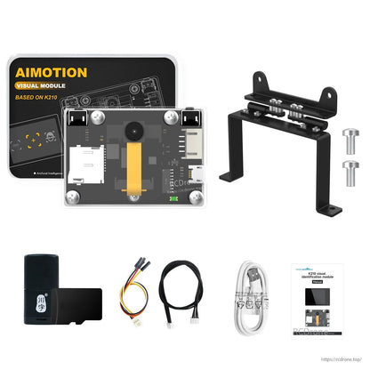 K210 visual module bundle with U-shaped mounting bracket and hinge hardware, plus cables and TF card reader