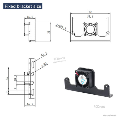 Fixed bracket size drawing with dimensions and mounting hole layout