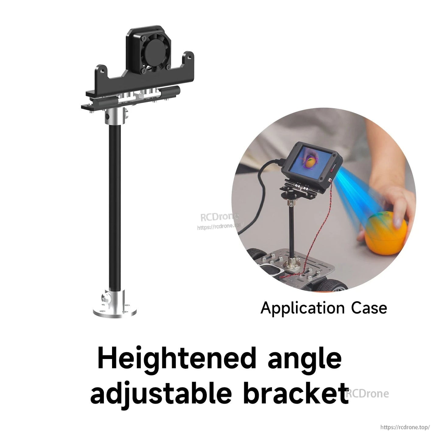 Heightened angle adjustable bracket application case with raised pole mount example