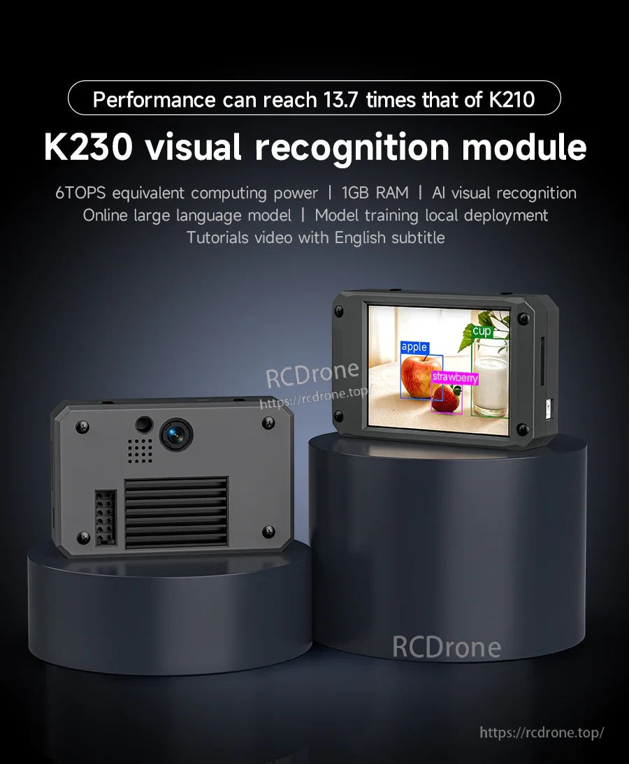 Yahboom K230 vision recognition module with 2.4in touch screen and 2MP camera, front and rear views