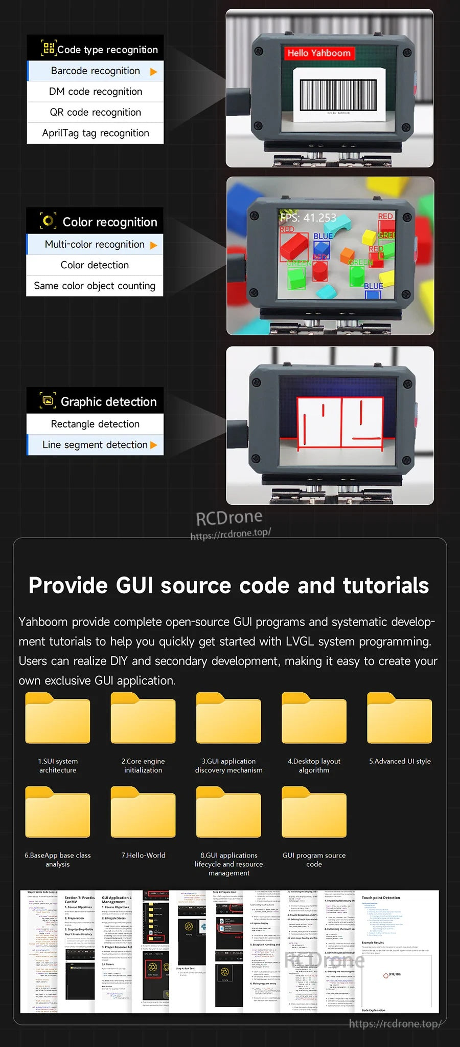 Examples of GUI source code and tutorial folders for building custom K230 vision applications