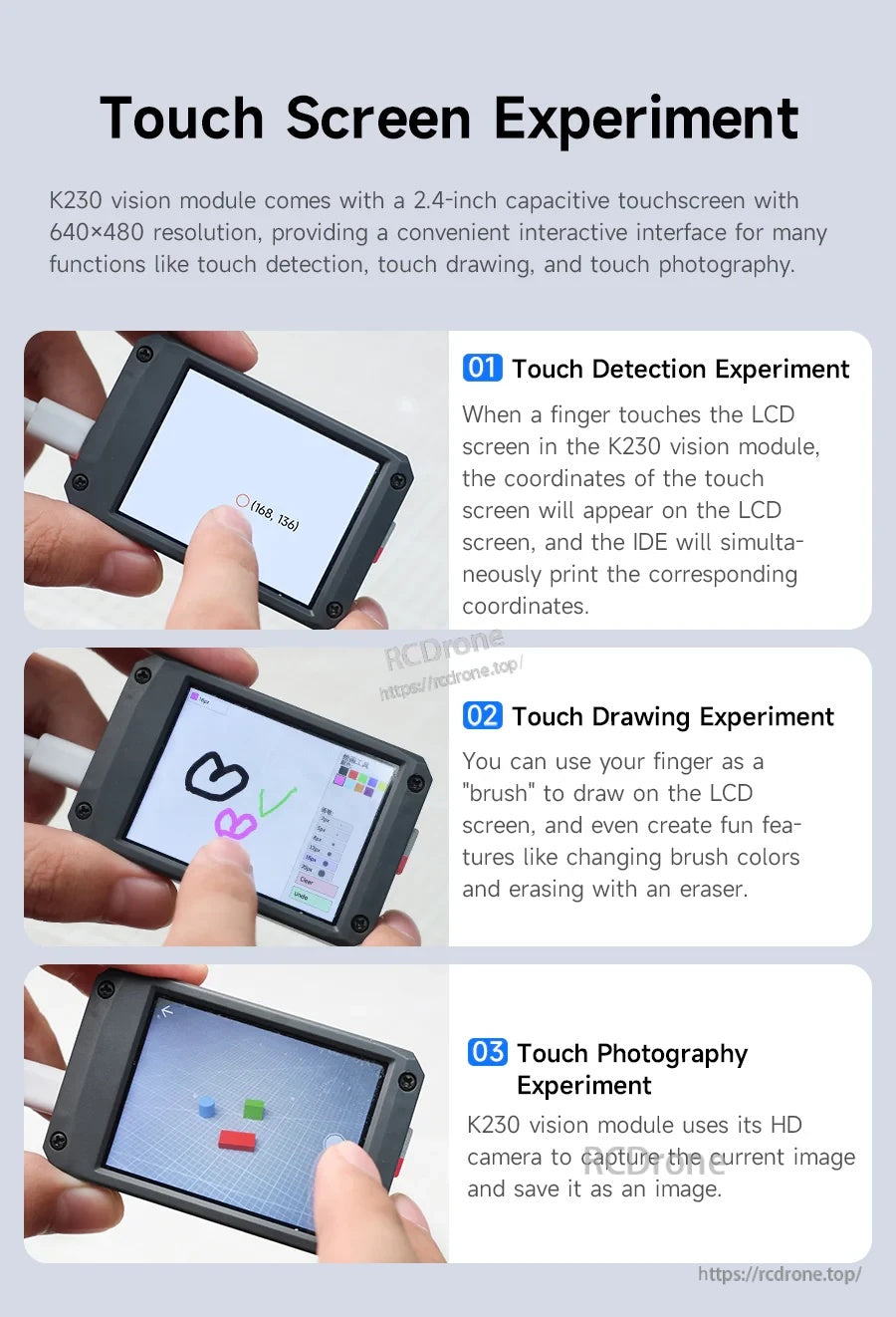 2.4-inch capacitive touch screen experiments: touch detection, drawing interface, and touch photography