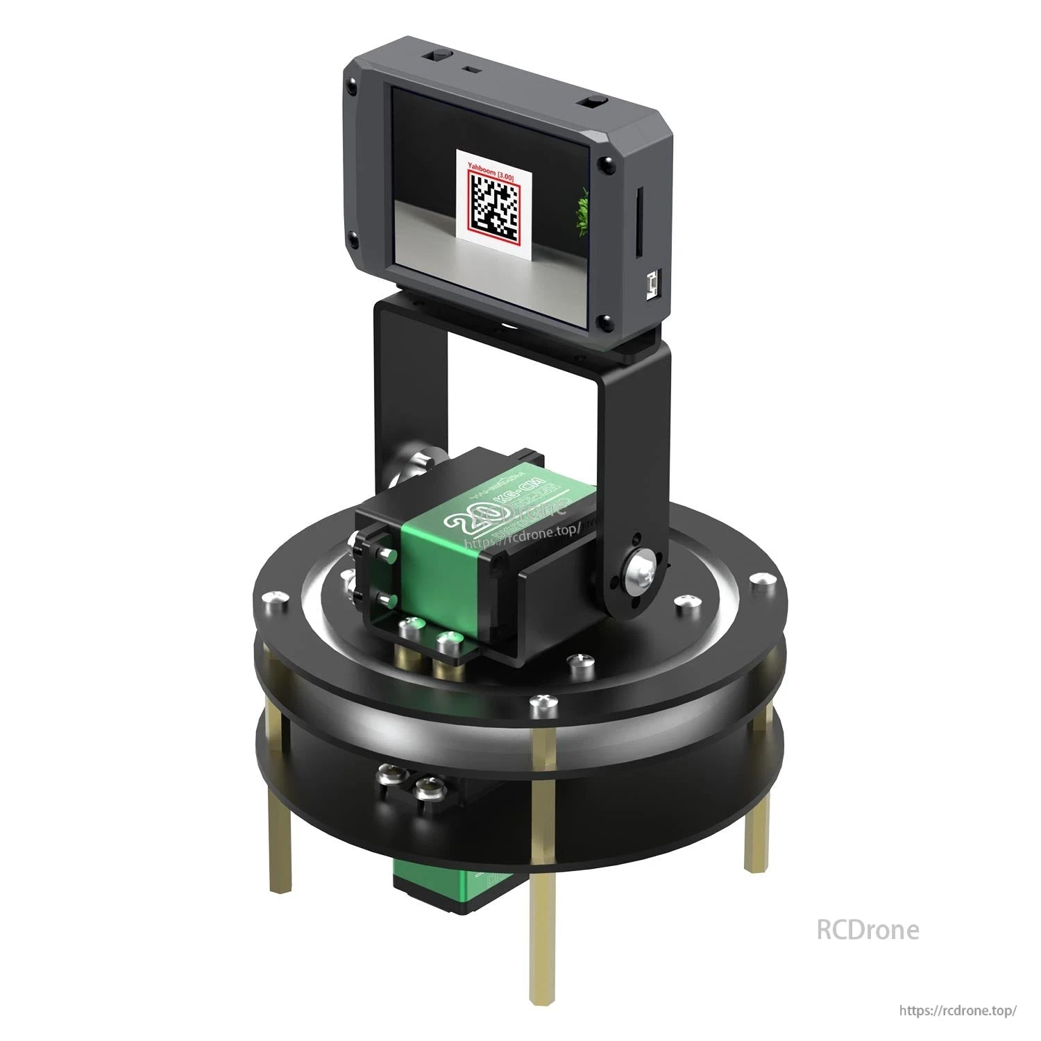 Yahboom K230 vision recognition AI camera module with touchscreen display mounted on a rotating platform