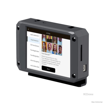 Yahboom K230 vision recognition module front view with touchscreen showing AI face app menu interface