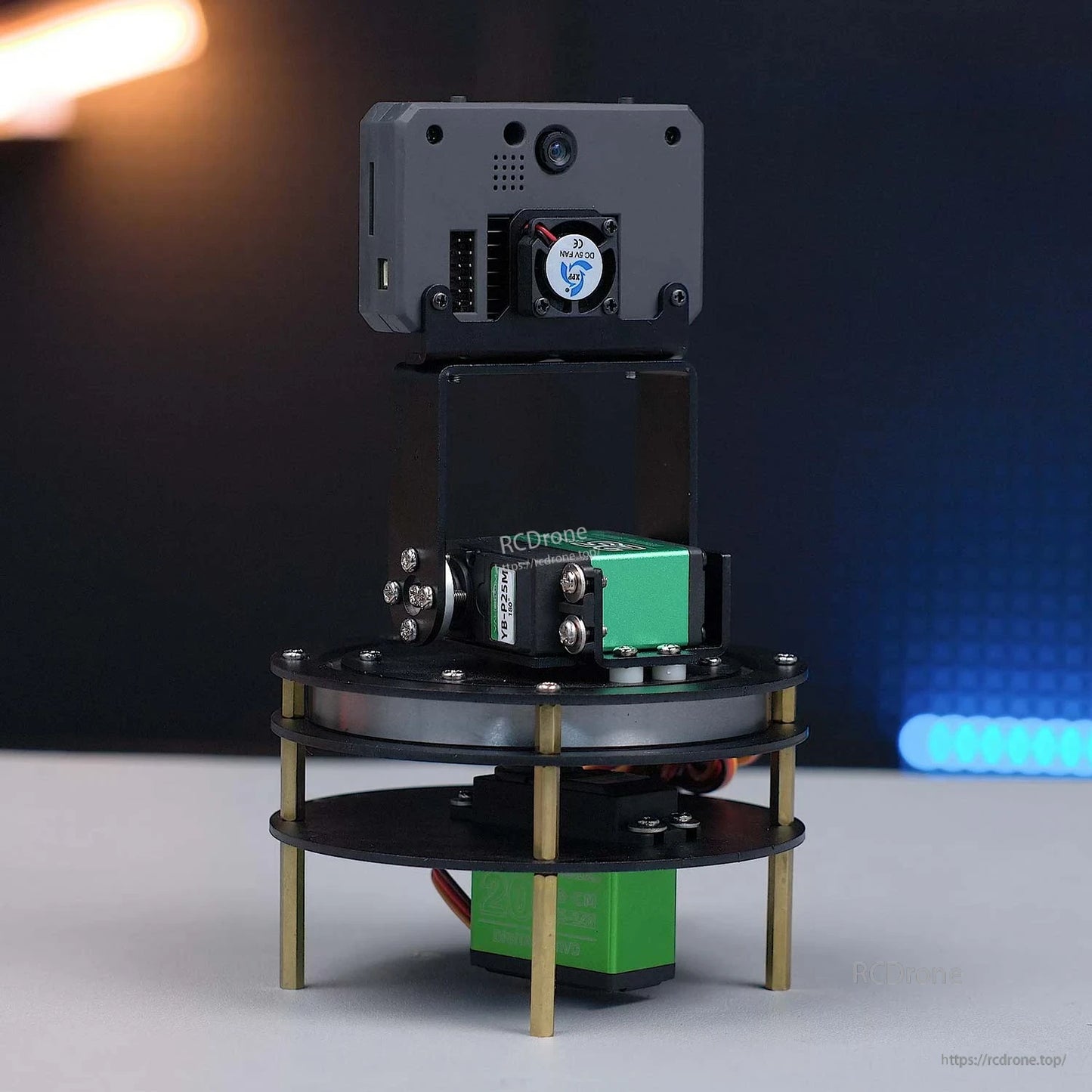 K230 camera module mounted on a small pan-tilt platform with motorized base assembly