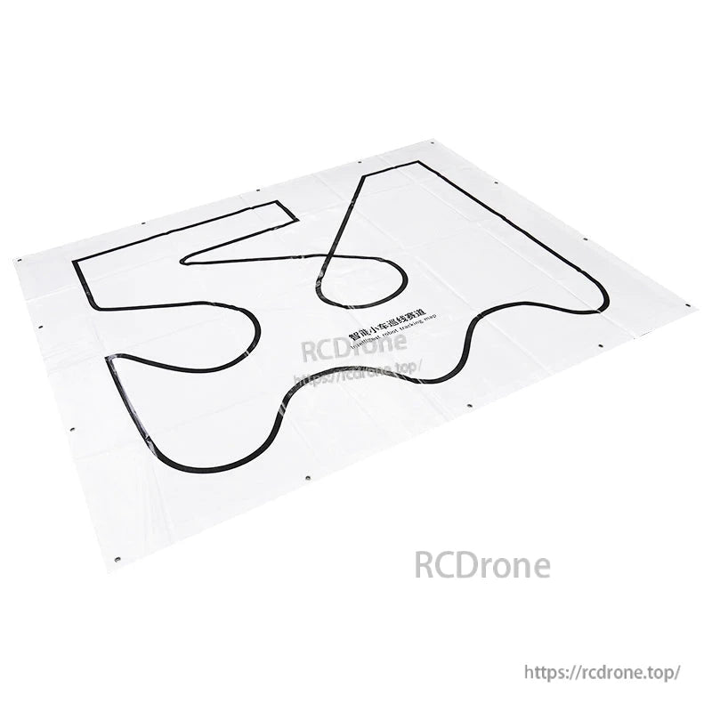 Angled view of large white canvas track map showing thick black route line and edge mounting holes
