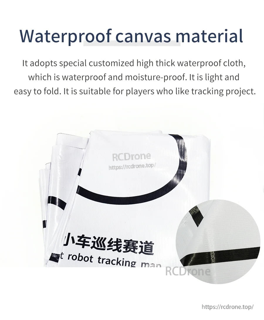 Waterproof canvas tracking map folded, highlighting moisture‑proof tarpaulin material and printed black line texture