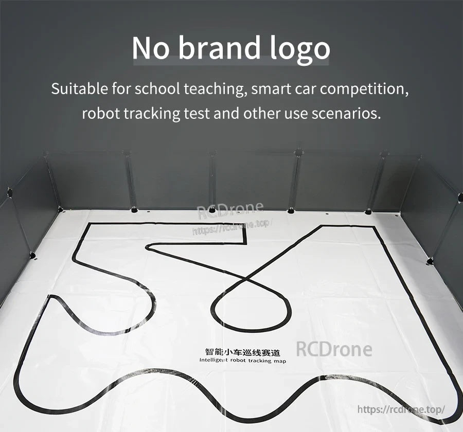 Full map laid flat on floor with printed black track line and note about no brand logo for competitions and teaching