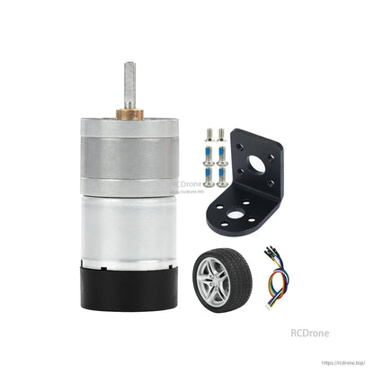 Motor kit with mounting bracket, screws, wire harness, and single rubber wheel accessory