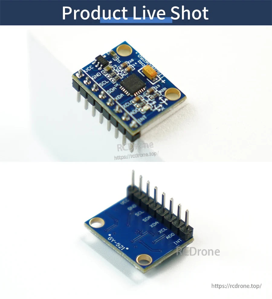 Yahboom MPU6050 6-axis IMU sensor breakout board with pin header and labeled VCC, GND, SCL and SDA pins
