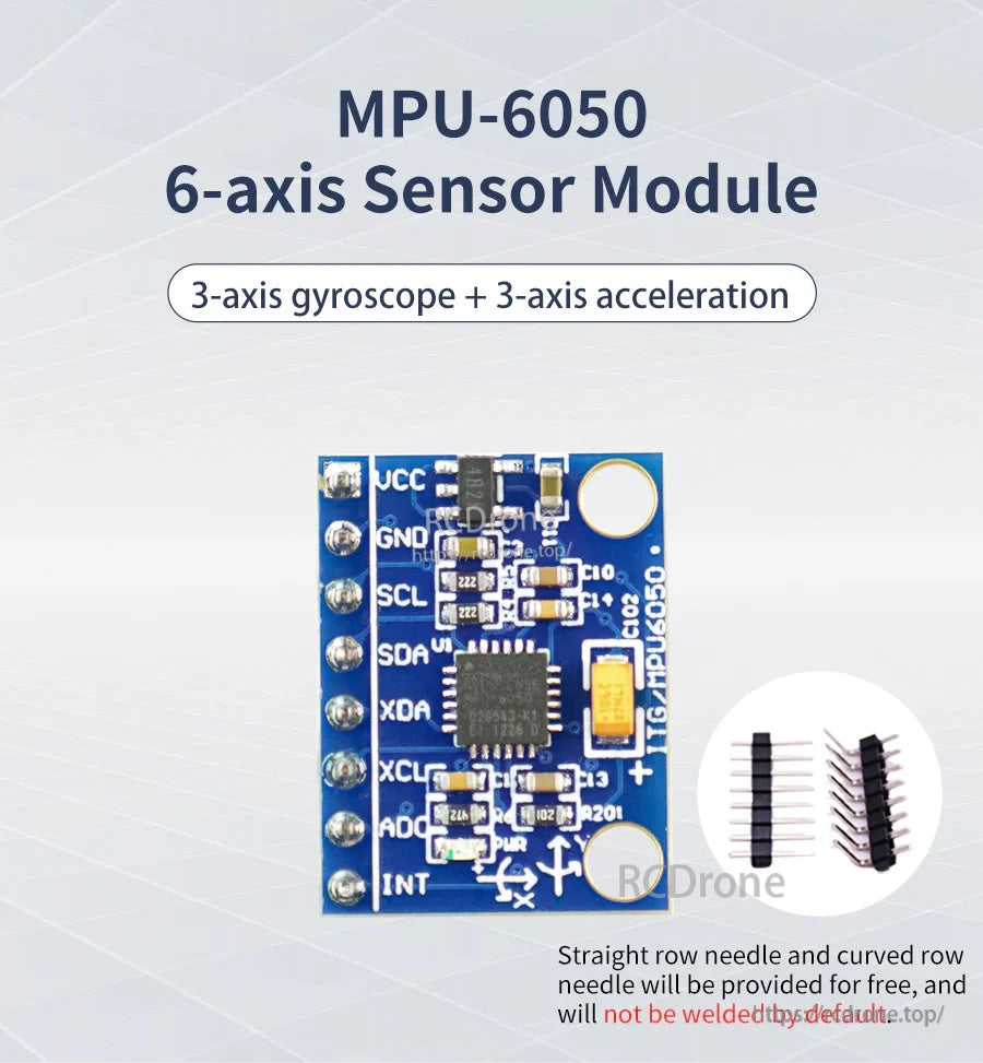 Yahboom MPU6050 6-Axis IMU Sensor module board with pin labels and included unsoldered headers