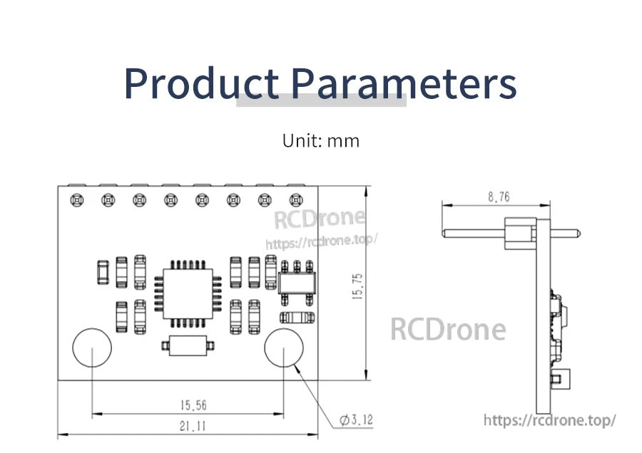 MPU-6050 module mechanical drawing with board dimensions and mounting hole measurements (mm)