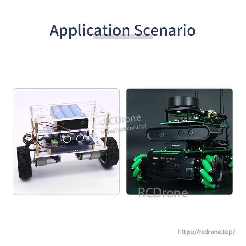 Application scenario images showing IMU used in a robot car and tracked robot platform