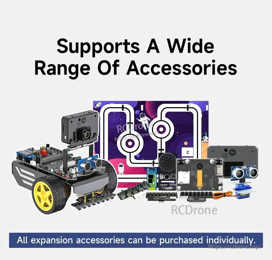 Yahboom MSPM0G3507 smart robot car kit with camera module, control board, and multiple expansion accessories