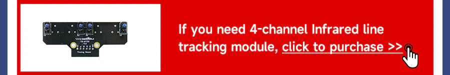 4-channel infrared line tracking module purchase banner with module image and call-to-action text