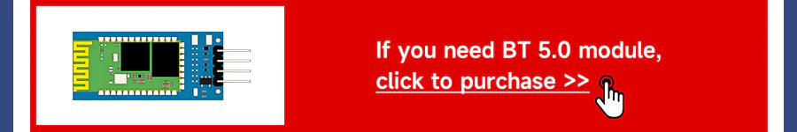 Bluetooth 5.0 module purchase banner with BT module image and call-to-action text
