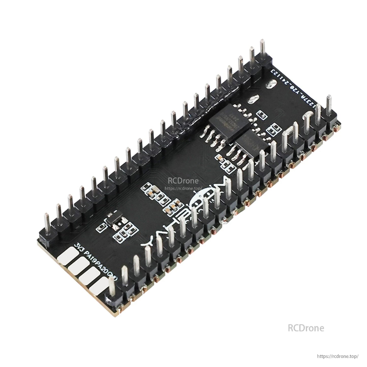 Rear/bottom view of Yahboom MSPM0G3507 mini development board showing underside components and pin headers