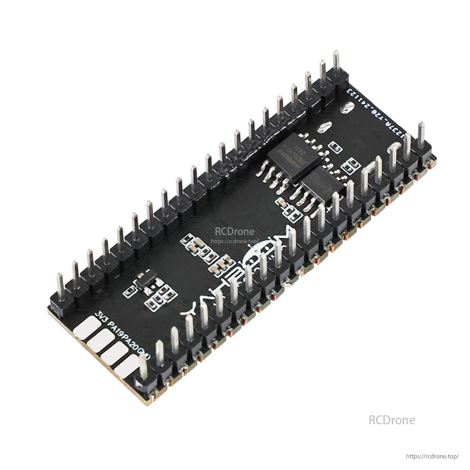 Rear/bottom view of Yahboom MSPM0G3507 mini development board showing underside components and pin headers