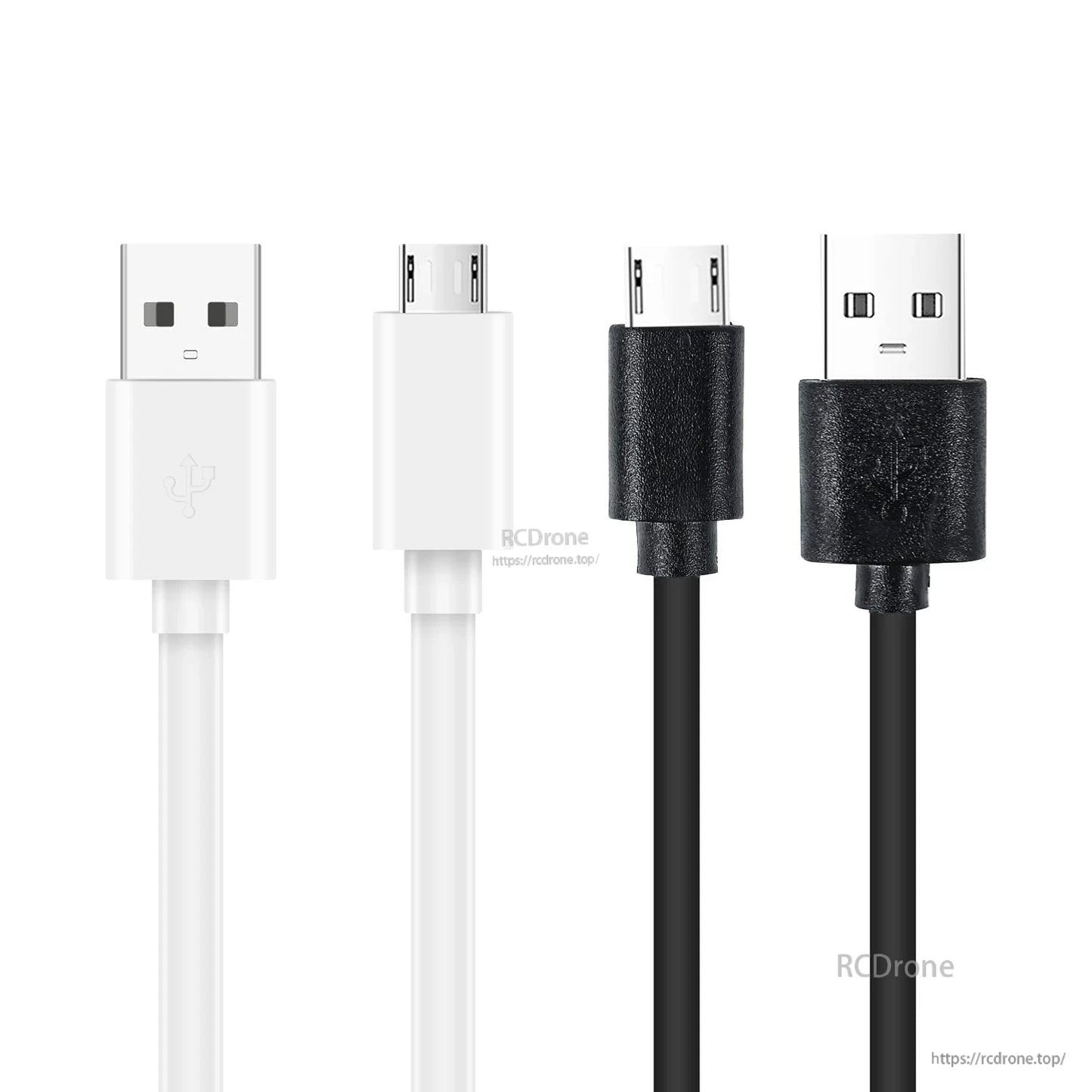 USB-A to micro USB connector comparison showing white and black plug housings