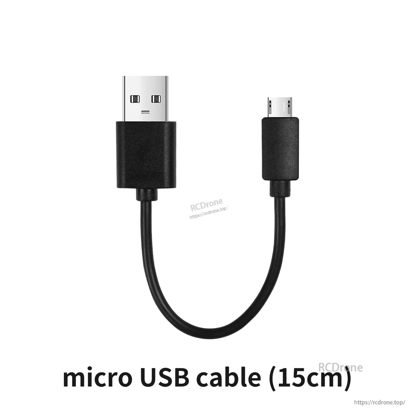 Short black USB-A to micro USB cable, 15cm length, compact adapter-style lead