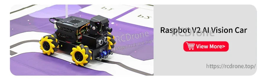 Small AI vision robot car on a printed track map mat with bold lines and purple blocks for line-following practice
