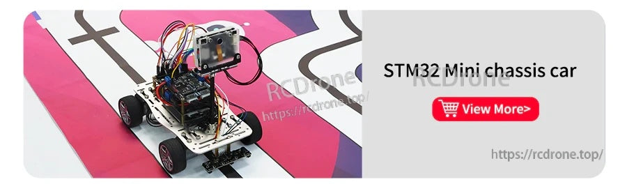 Mini STM32 robot chassis car on a printed line-tracking track map with curved black paths