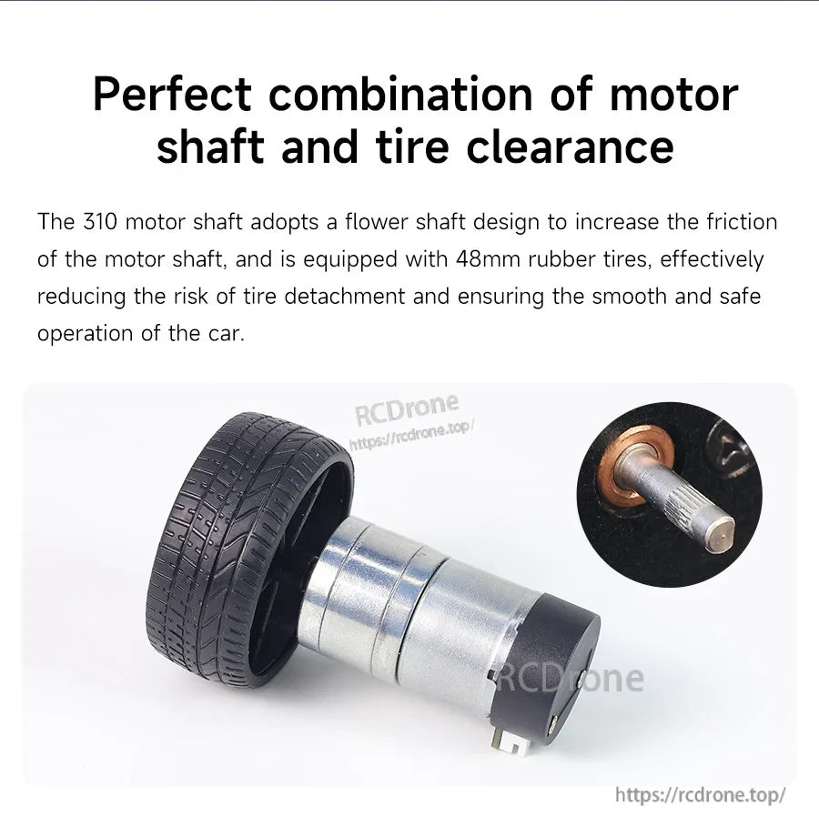 310 encoder reduction motor with 48 mm rubber tire and flower-shaft motor shaft design to reduce tire slip
