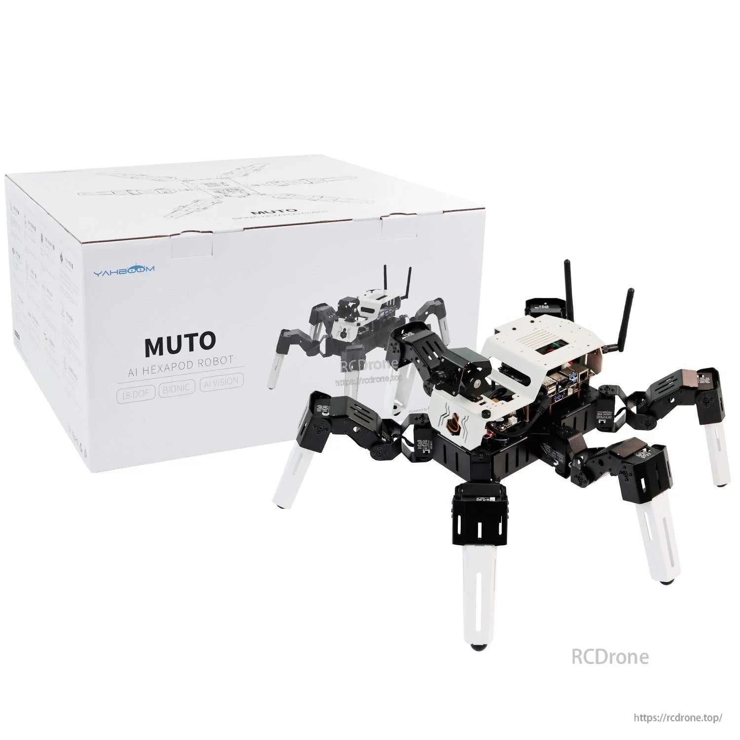 Yahboom Muto S2 18DOF AI Vision Hexapod Robot with MUT O retail box packaging