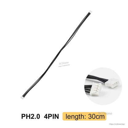 PH2.0 4-pin connector cable, 30 cm length, black wire with plug close-up inset