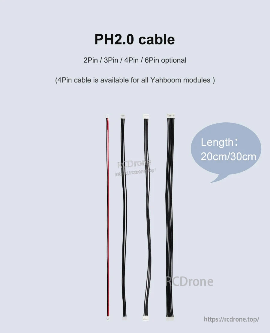 Yahboom PH2.0 anti-reverse connector cables with 2/3/4/6-pin options and 20cm or 30cm lengths