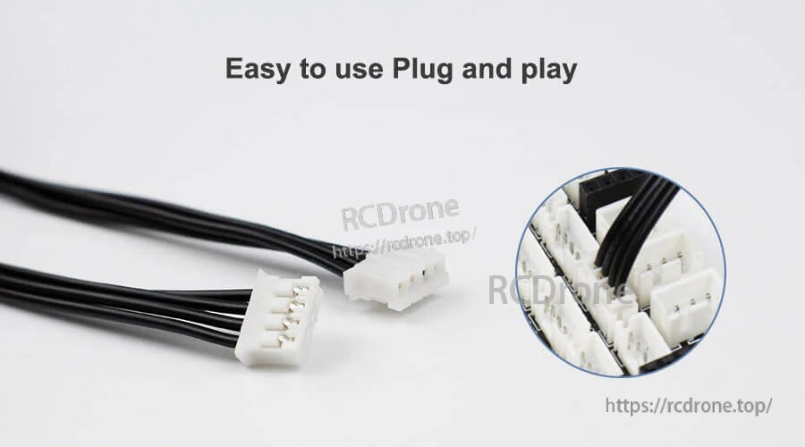 Close-up of PH2.0 anti-reverse connectors on both ends for quick plug-and-play wiring