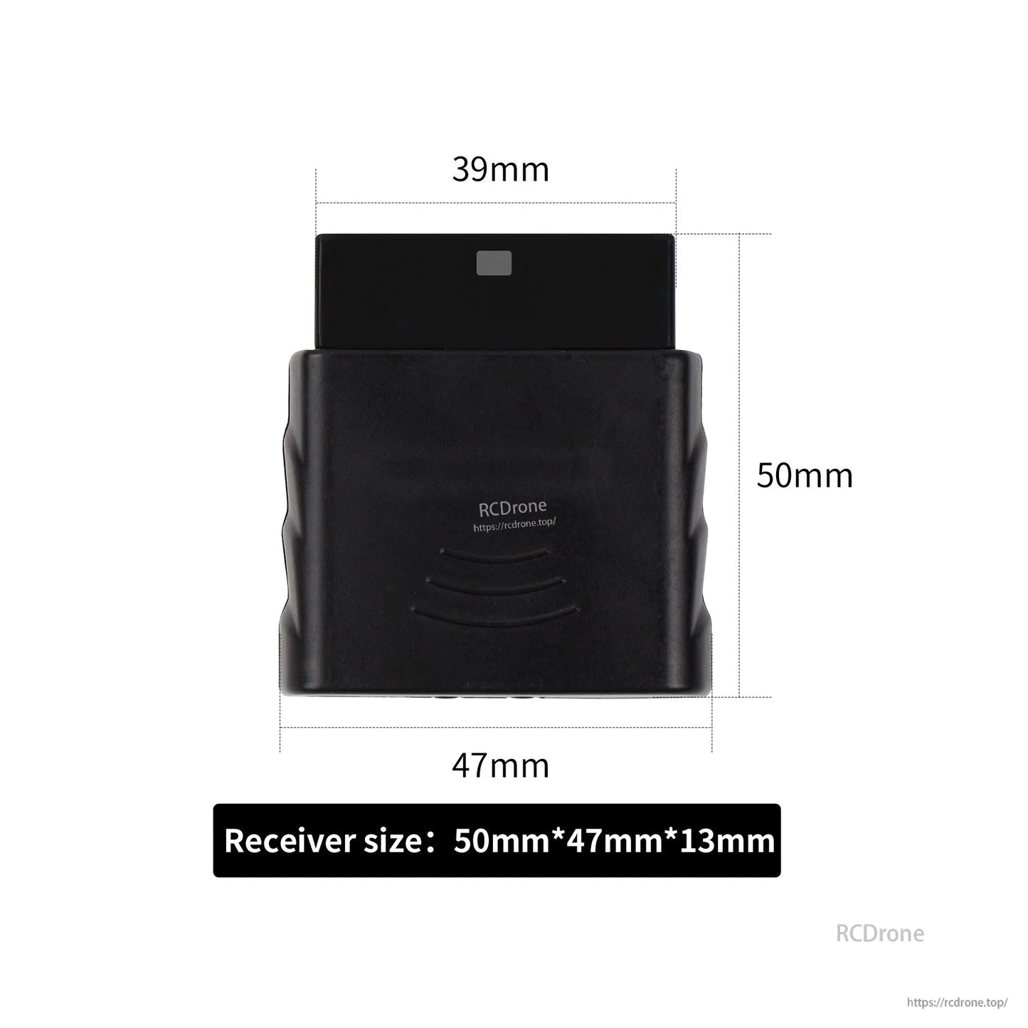 2.4G receiver dimensions diagram showing 50mm height and 47mm width module size