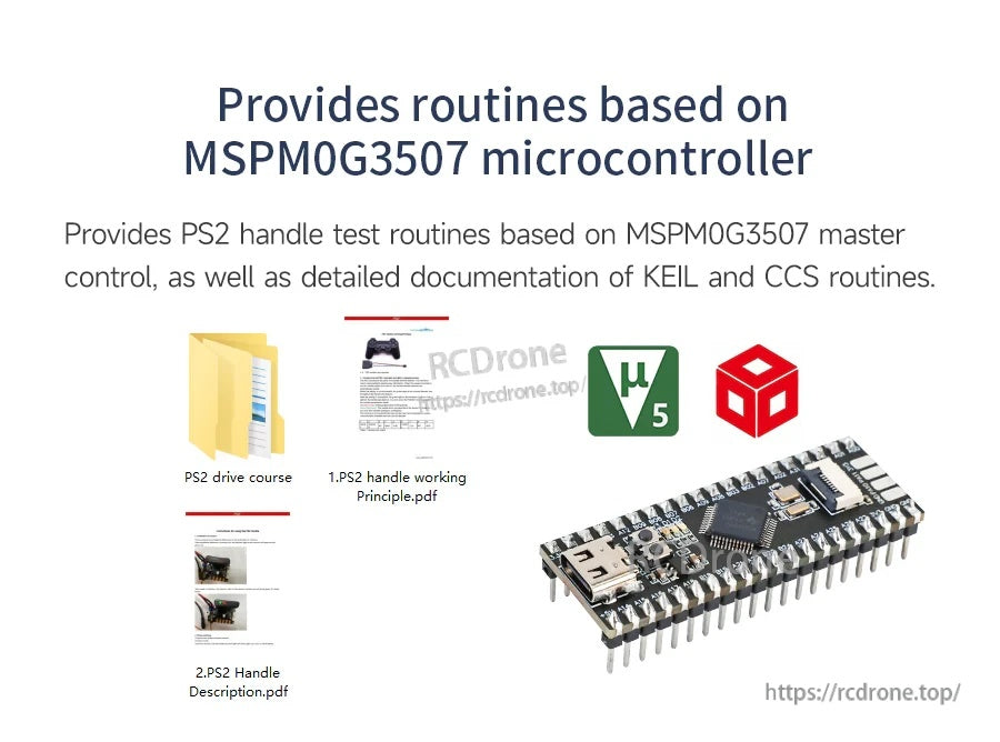 PS2 handle test routines and documentation reference with MSPM0G3507 microcontroller example