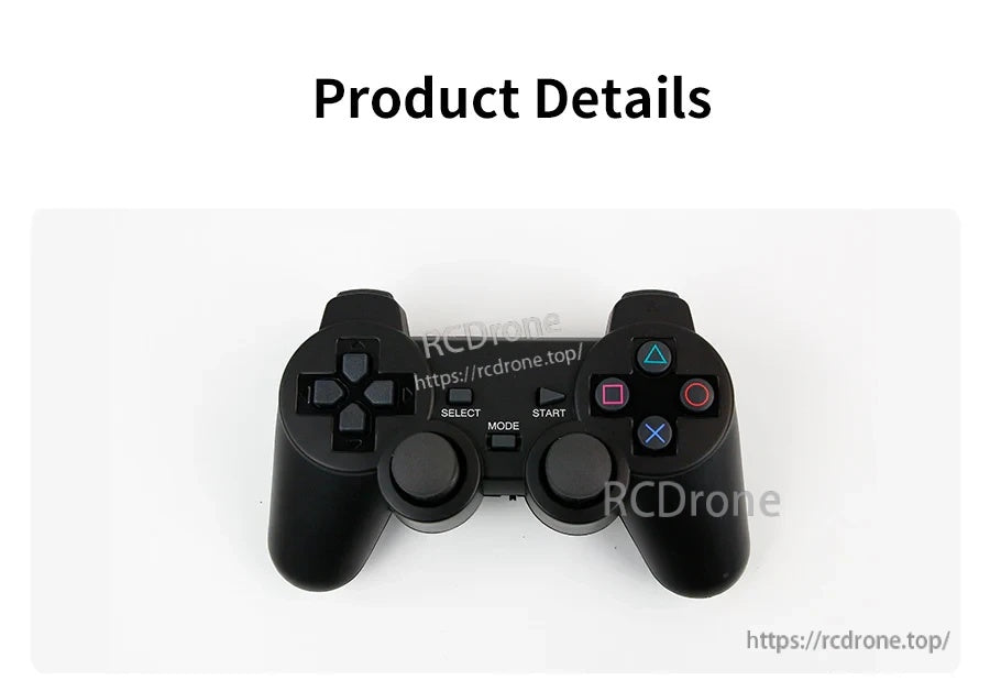 Front view of PS2-style wireless gamepad controller with dual joysticks and function buttons