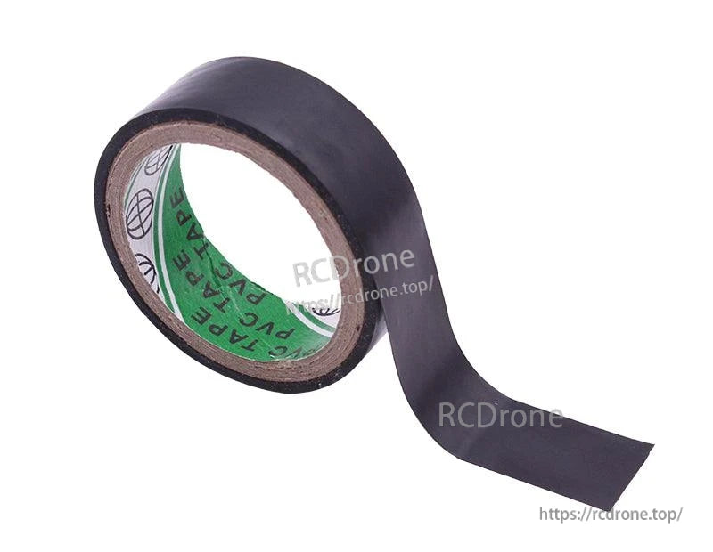 Close-up of black PVC tape roll with extended tail, inner core visible