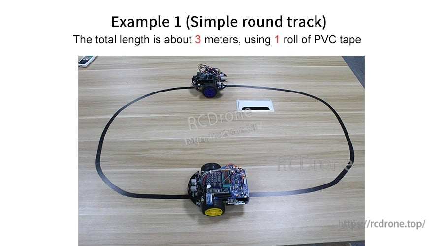 Simple round line-following track made with black PVC tape, about 3 m total track length using 1 roll