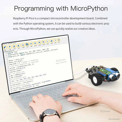 MicroPython programming example with laptop controlling the robot car over USB connection