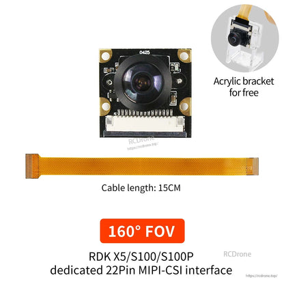 160° FOV wide-angle camera module with 15 cm ribbon cable and free acrylic bracket callout