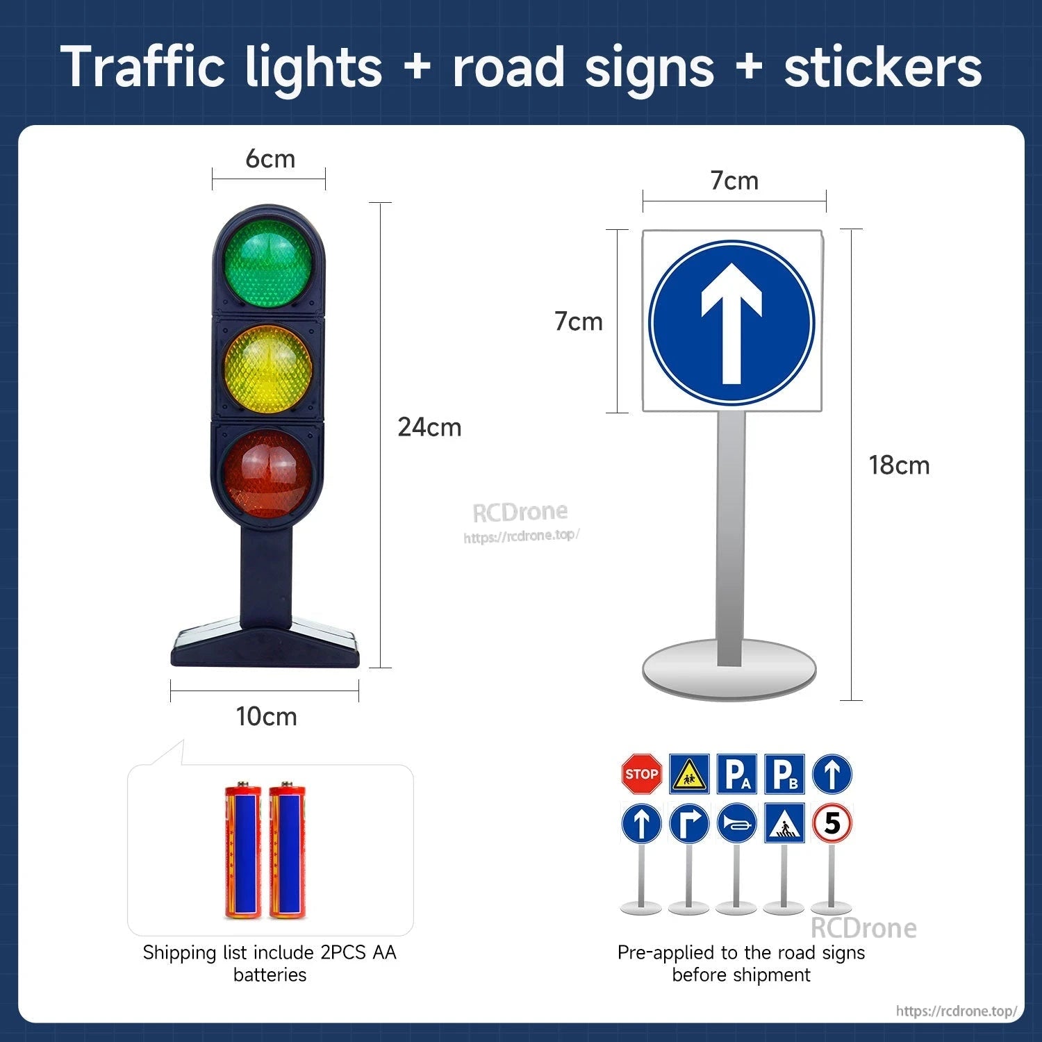 Yahboom ROS robot car parts kit traffic light, road sign set and sticker sheet with size guide