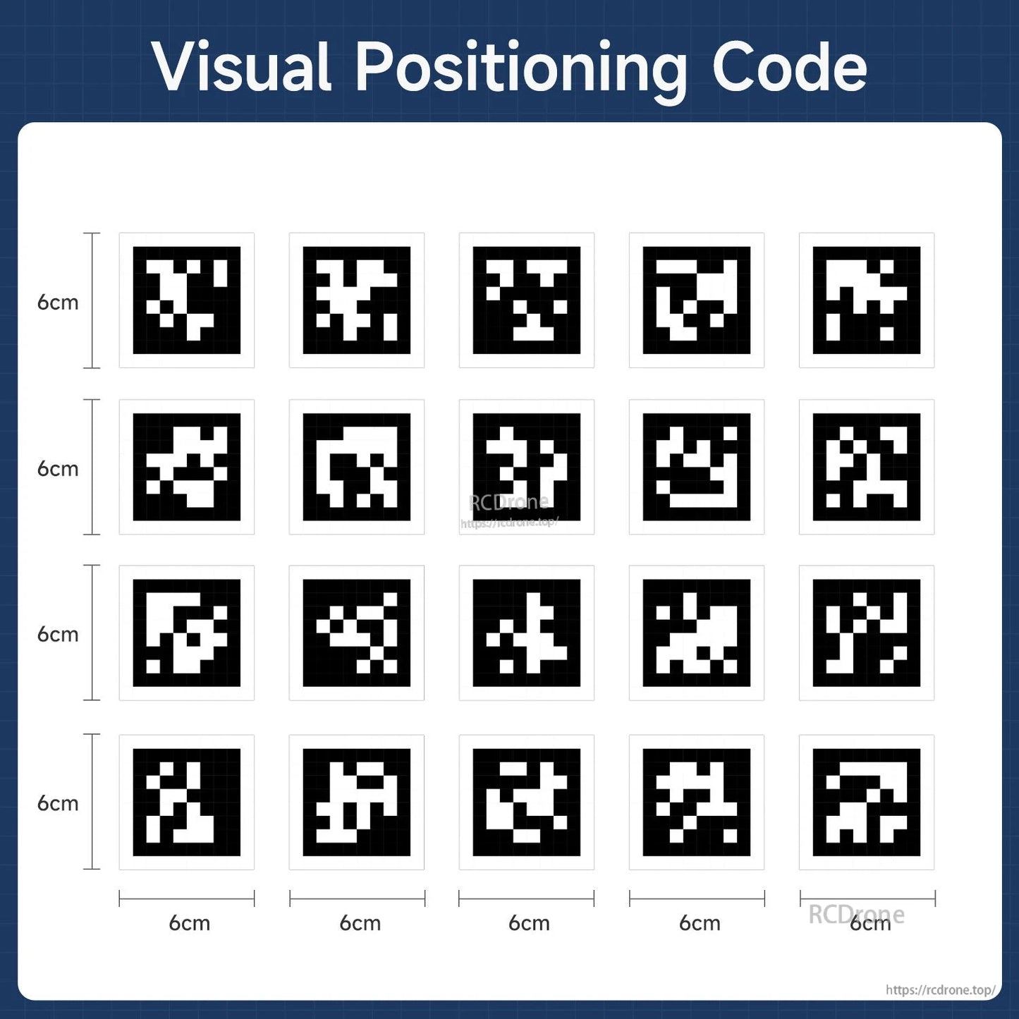 Visual positioning code markers set, 6 cm black-and-white square tags for robot navigation