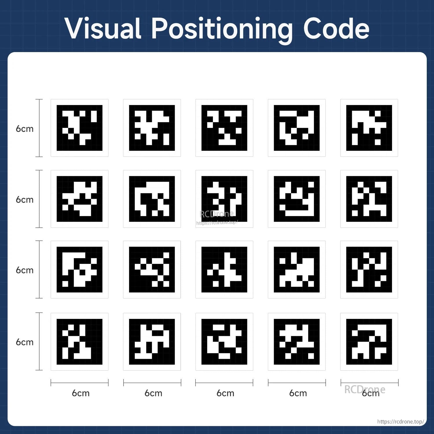 Visual positioning code markers set, 6 cm black-and-white square tags for robot navigation