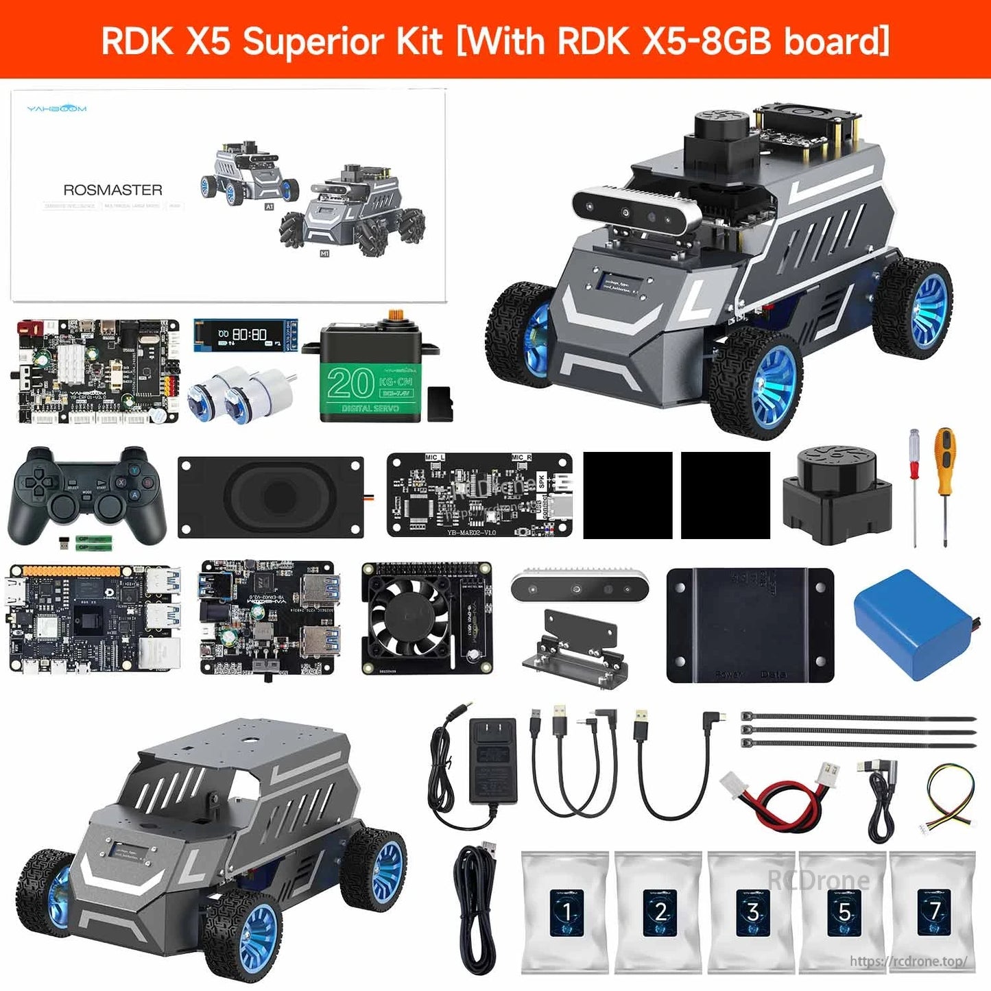 Yahboom ROSMASTER A1 ROS2 Robot, Yahboom ROSMASTER A1 robot car kit with assembled chassis, controller, boards, battery, sensors, cables an.