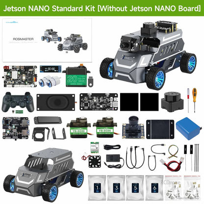 Yahboom ROSMASTER A1 ROS2 robot car kit with chassis, wheels, controller boards, camera, servos and accessories
