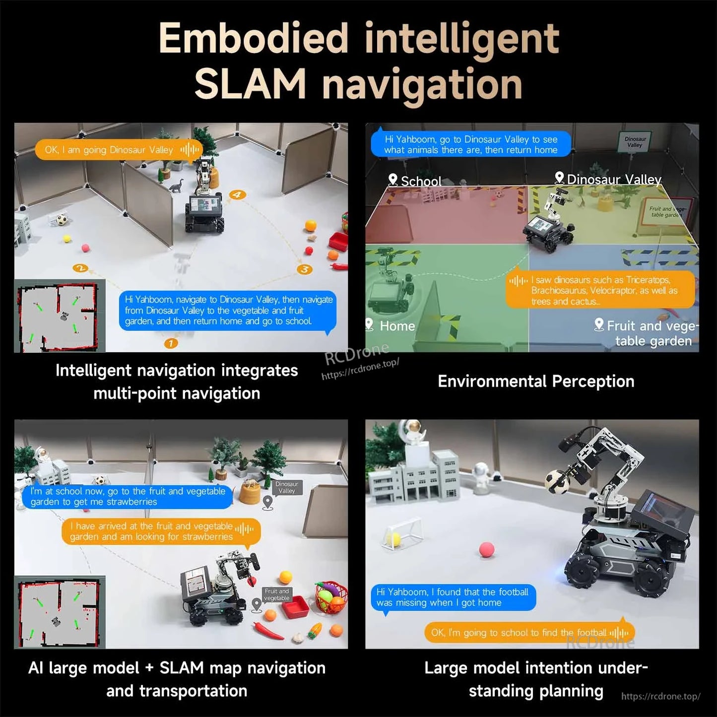Embodied intelligent SLAM navigation demo scenes with environmental perception and intention-based planning