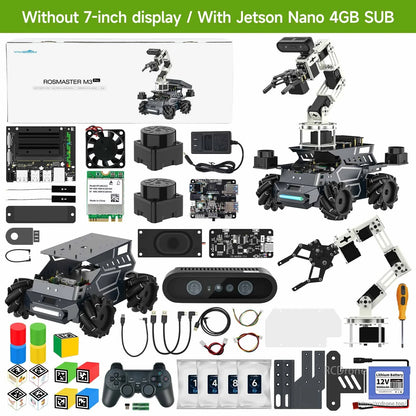 Kit contents layout: without 7-inch display, with Jetson Nano 4GB SUB parts and included accessories
