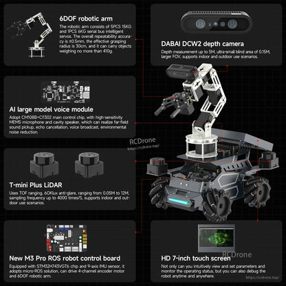 Yahboom ROSMASTER M3 Pro ROS2 Robot with OpenClaw AI Agent, Dual TOF LiDAR, 6DOF Arm, Mecanum SLAM